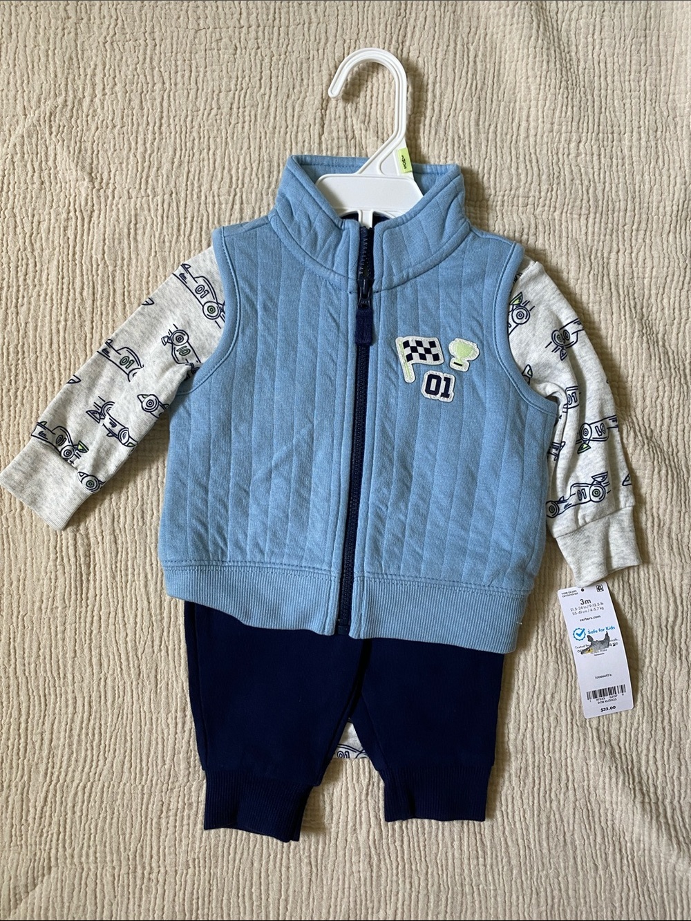 Carter's Light Blue Quilted Vest Set with Navy Pants
